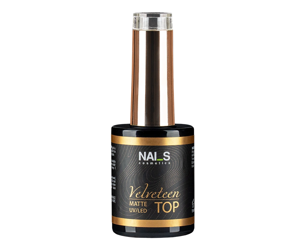 

	
	Matte top coat without sticky layer:
	creates a soft, velvety finish.
	Does not alter the color of gel polish or gel.
	Compatible with both light...