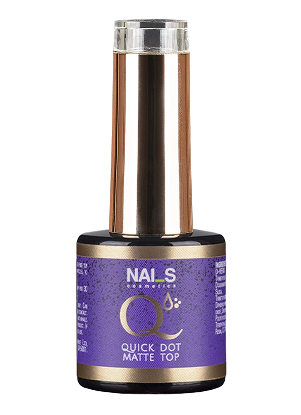 Quick Dot Matte Top – a matte top coat without a tacky layer.Popular manicure trend — a finish with design particles that will create a modern result and provide depth to the nail art. Protect the gel polish from scratches.Strokes of different colors.Volume: 8 mlPolymerization time: LED — 30 sec, UV — 1 min...