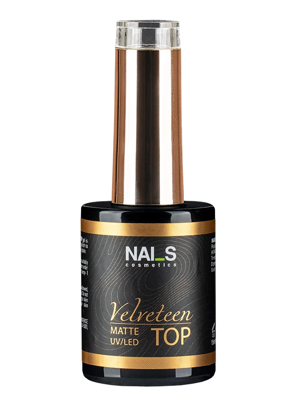 Matte top coat without sticky layer:creates a soft, velvety finish.Does not alter the color of gel polish or gel.Compatible with both light and dark pigments.Provides excellent durability.Does not wear off or become glossy until the next maintenance.Does not peel or crack.Does not stain the gel polish or gel surface.Volume: 8 ml / 15 mlCuring time: LED 30 sec., UV 1 min...